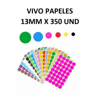 Rotulos Adhesivos Redondo 13mm De Colores X 350 Vivo Papeles