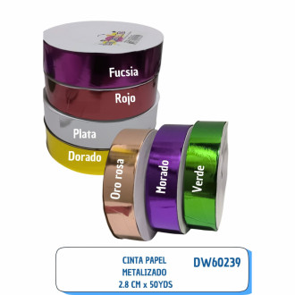 Cinta Papel 2.8 Cm Metalizada Unicolor X 50 Yardas Dipatex