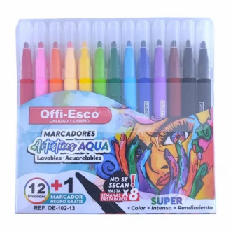 Marcadores Offiesco Artisticos Lavables Acuarelables 12+1 Oe-102-13