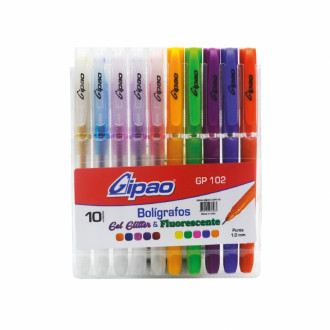 Boligrafo Gipao Gel Glitter + Fluorescente Blister X10 Unds Gp102