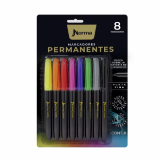 Marcador Norma Permanente Punta Fina Blister X 8 Col Surtidos