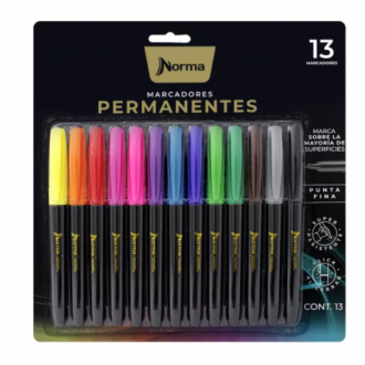 Marcador Norma Permanente Punta Fina Blister X 13 Col Surtidos